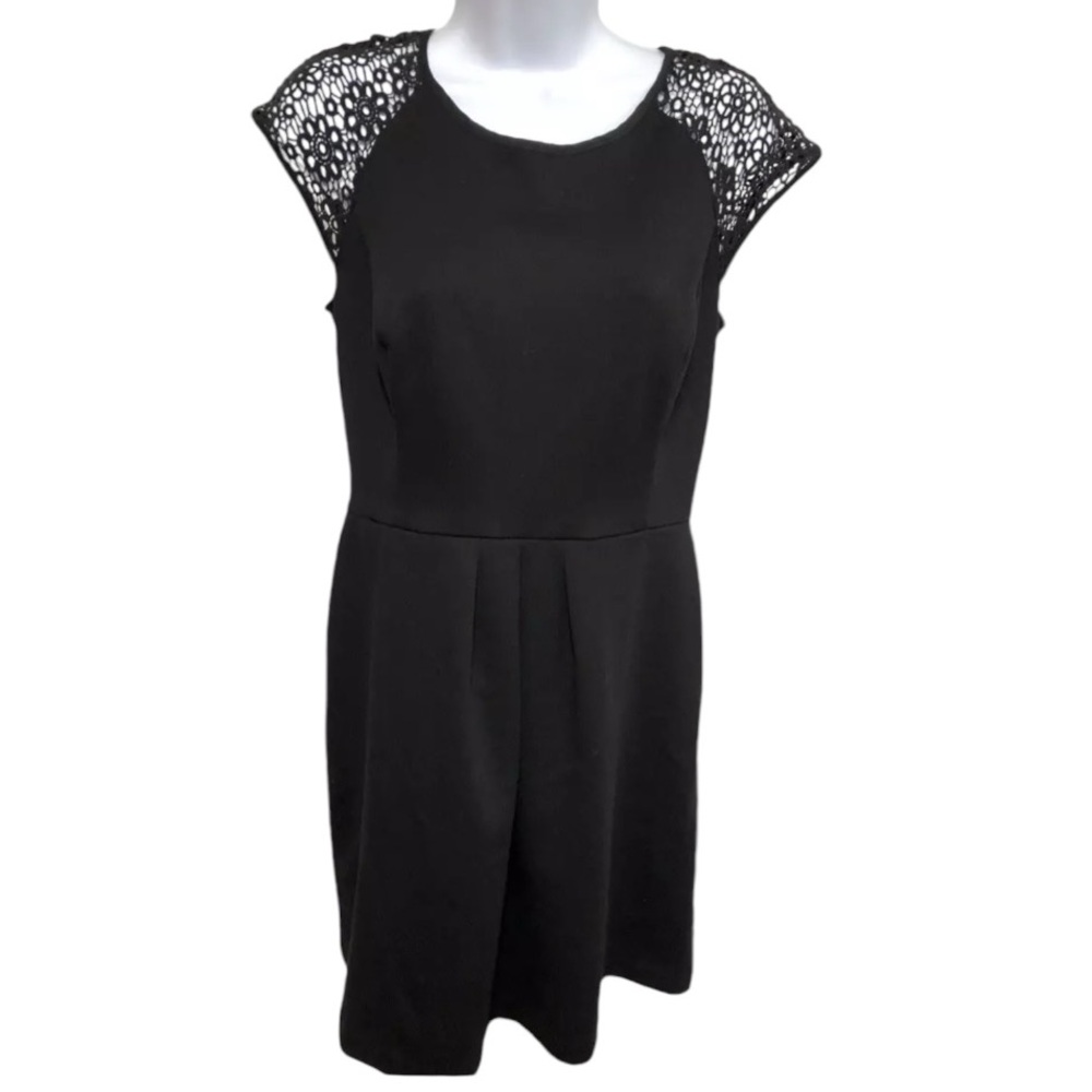 Lauren Conrad Womens Size 10 Cap Sleeve Solid Black A-Line Dress Crochet Back